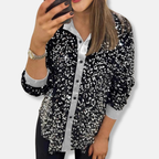 Women's Relaxed Fit Sequin Blouse with Button Closure – Festive Shine Silver