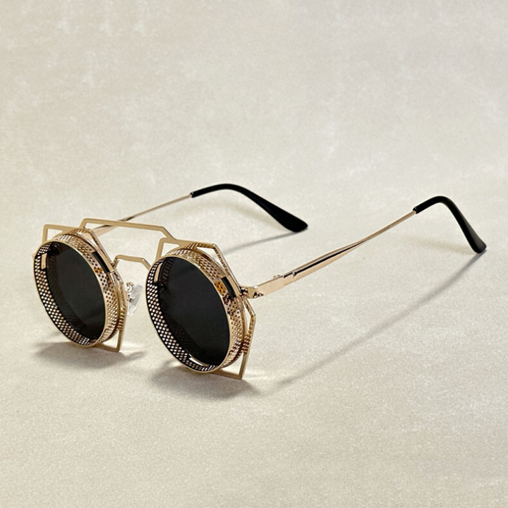 Vintage-Inspired Steampunk Sunglasses Gold Black