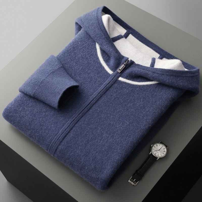 Men's Regular Fit Zip Front Hoodie with Contrast Trim Royal Blue