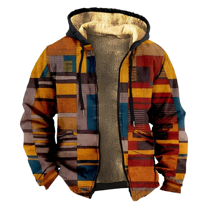 Men's Sherpa Lined Aztec Print Zip Hoodie Orange