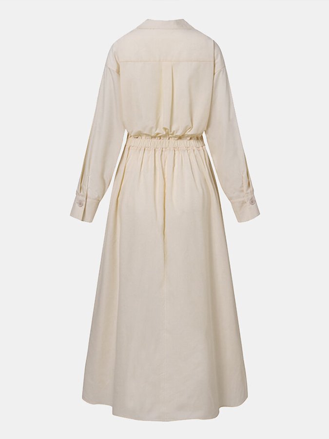 Women's A-Line Midi Dress with Long Sleeves and V-Neck – Lightweight and Fitted