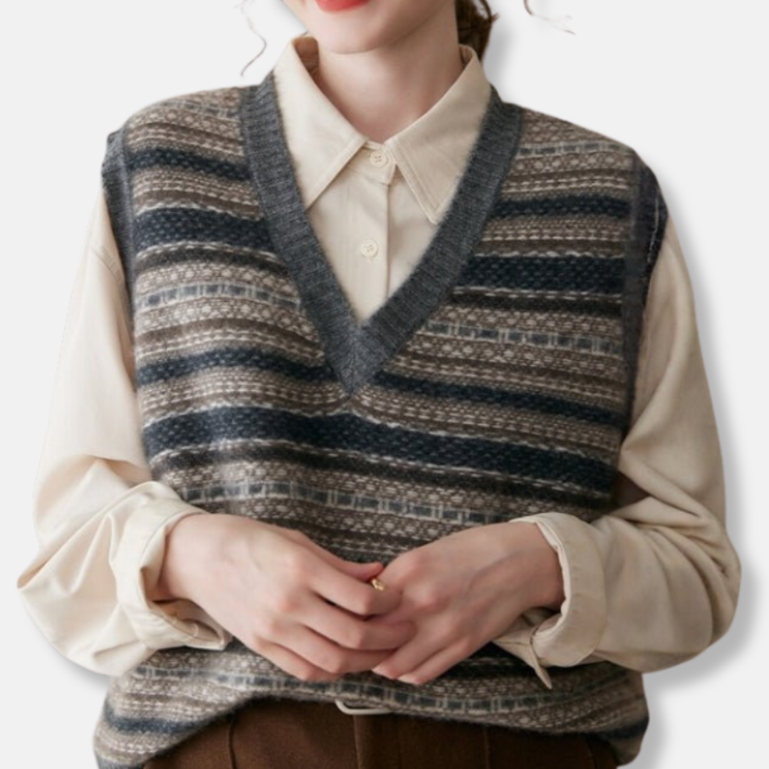 Women's Fair Isle Ribbed Trim Relaxed Fit Vest