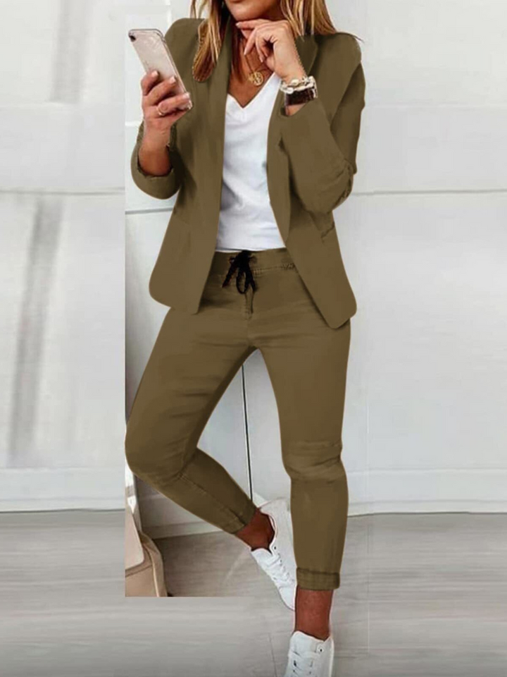 Women's Relaxed Blazer & Jogger Pants Suit Set – Ankle Length – Comfortable Smart Casual Outfit Green