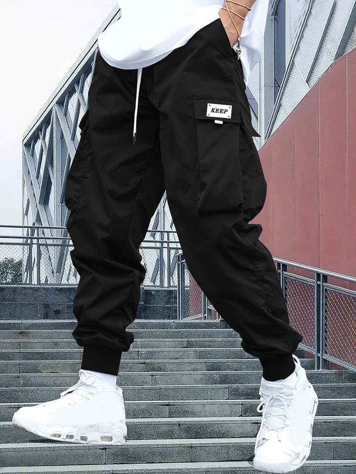 Men's Cargo Joggers – Stylish Streetwear Pants with Pockets and Cuffed Legs Zwart