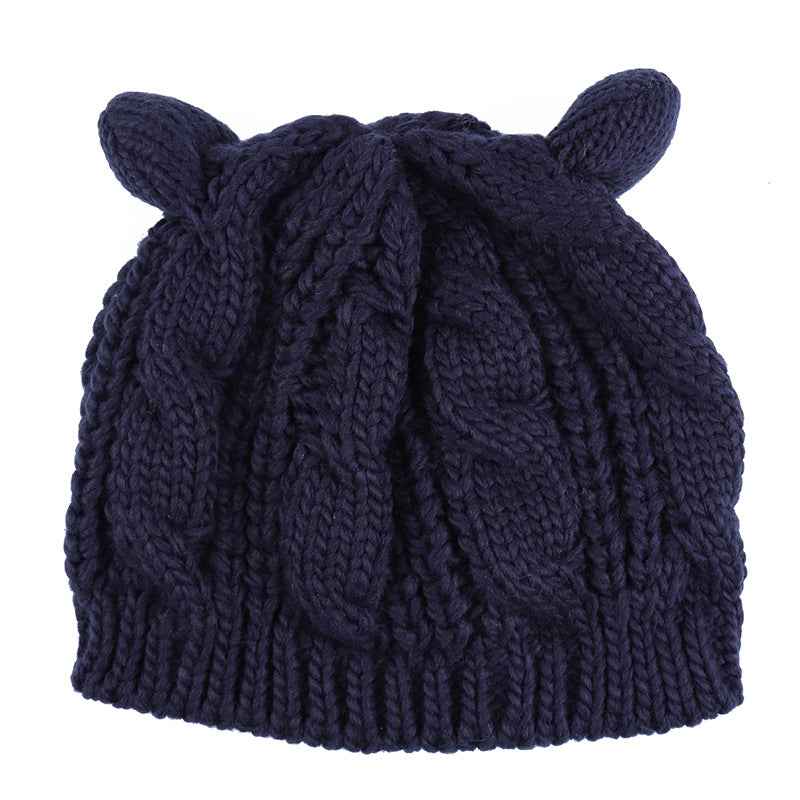 Handmade 3D Cat Ear Beanie – Stay Cozy and Cute This Winter! Dark Blue