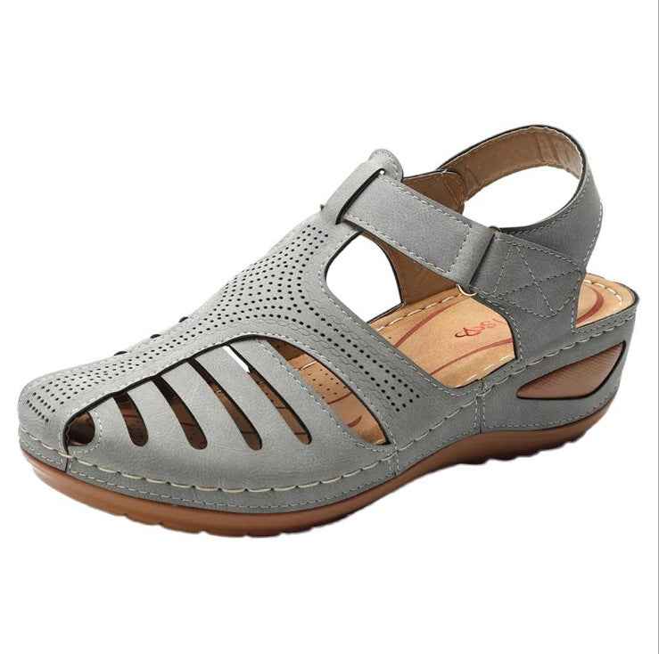 Women's Plus Size Retro Sandals Round Toe Wedge Sandals Grey