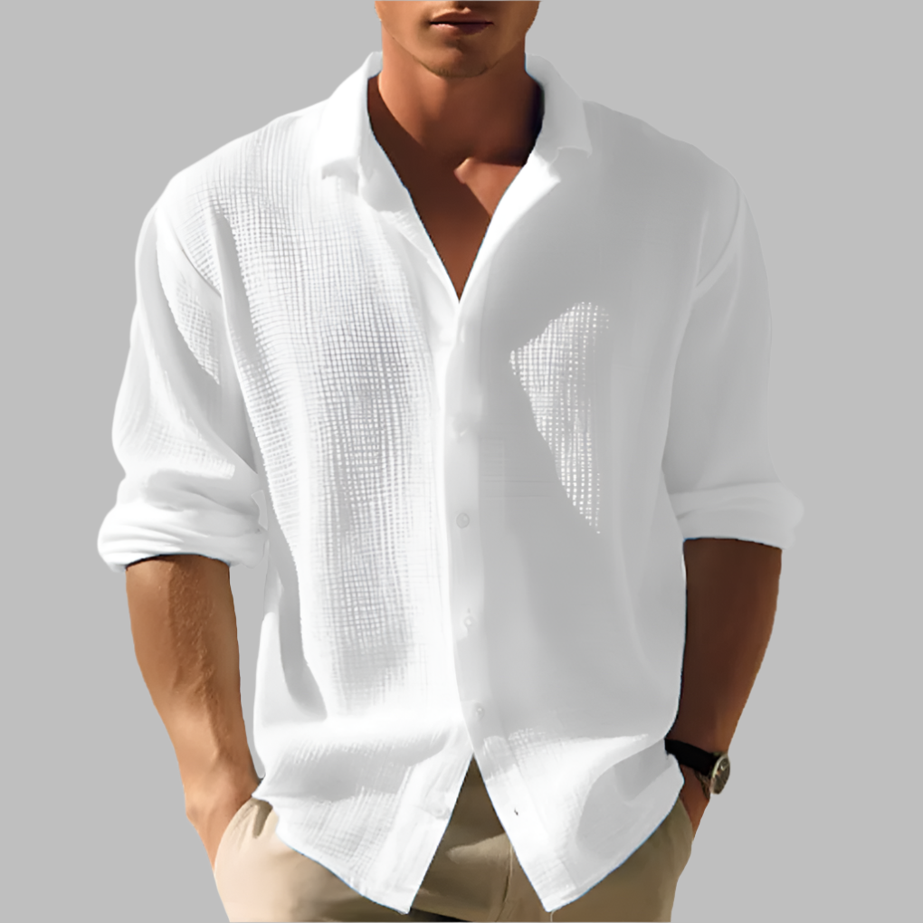 Men's Lightweight Solid Color Cotton Linen Shirt White