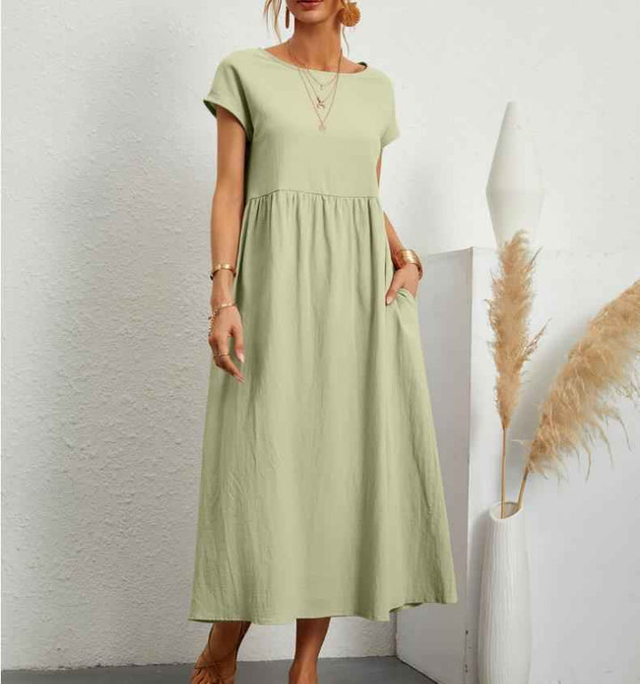 Sylvia | Elegant Relaxed Fit Midi Dress Light Green