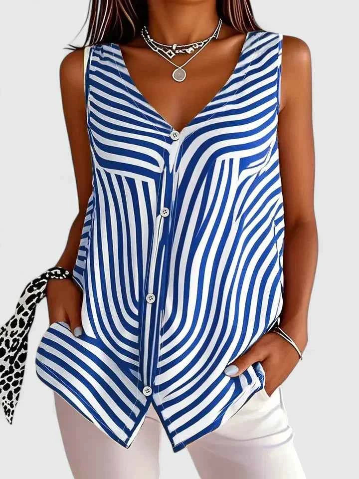 Women's Sleeveless Button-Front Blouse Blue