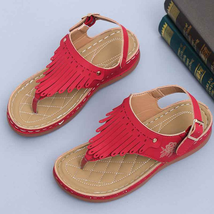 Women's Roman Cutout Thong Wedge Beach Sandals Red