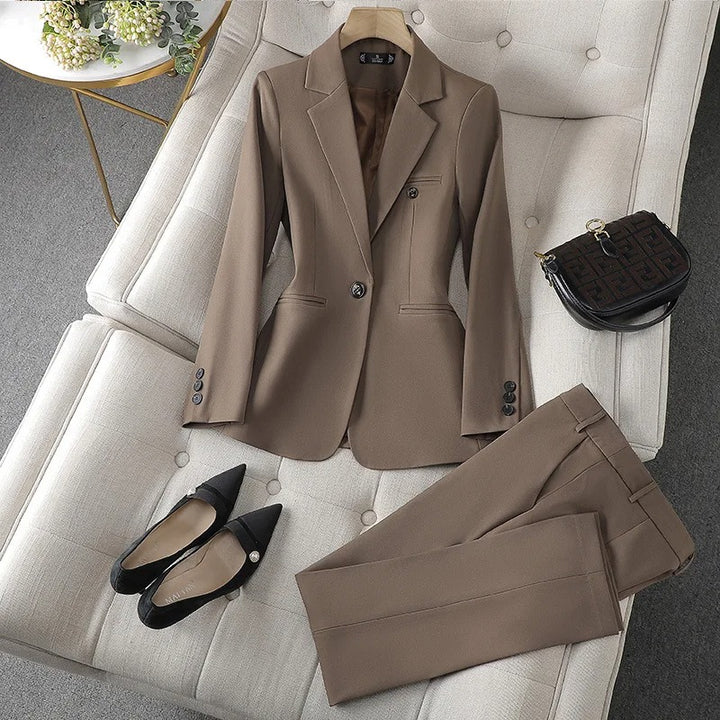 Women's Azure Notched Lapel Blazer Set Khaki