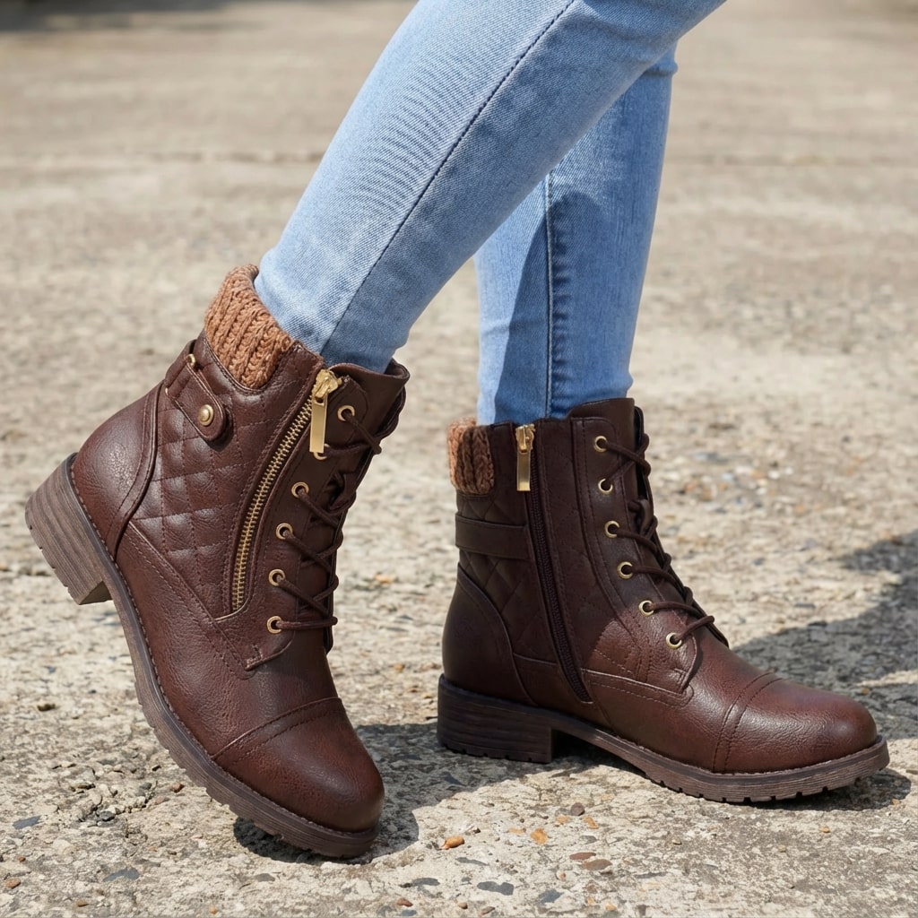 Women's Leather Ankle Boots Dark Brown