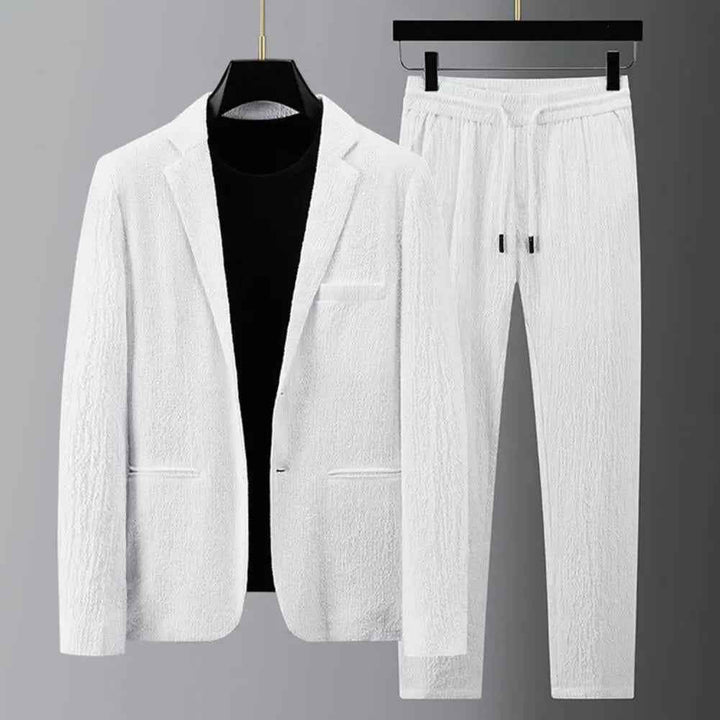 Men's Striped Pleat Blazer Suit White