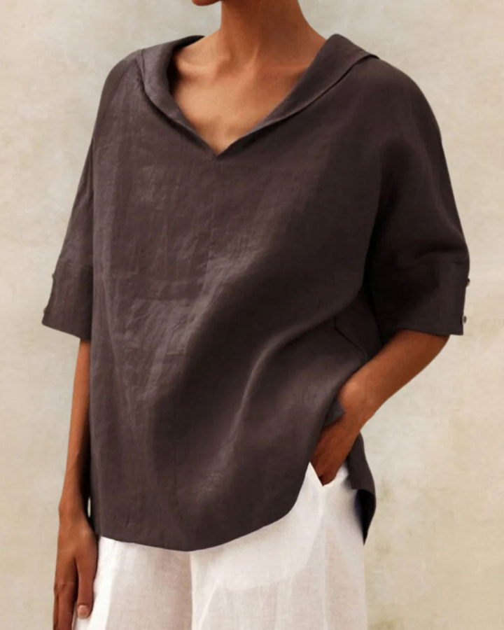 Women's Casual Relaxed V Neck Blouse Brown