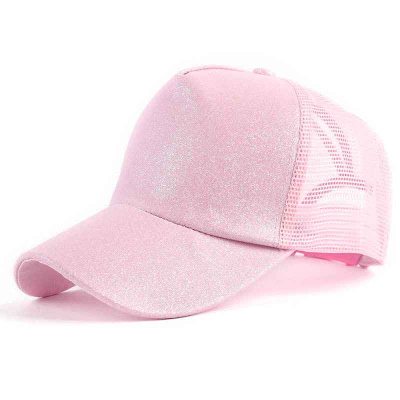 Baseball-Caps Ponytail Snapback Sequins Hip-Hop-Hat PinkA