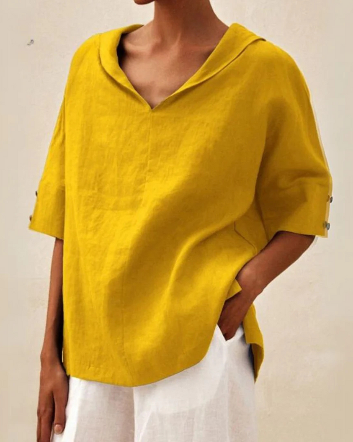 Women's Casual Relaxed V Neck Blouse Yellow