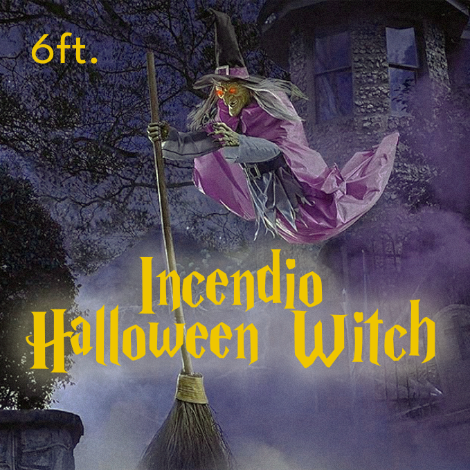 Halloween's 6-Foot Flying Witch Decoration with Ground Stake and Broom