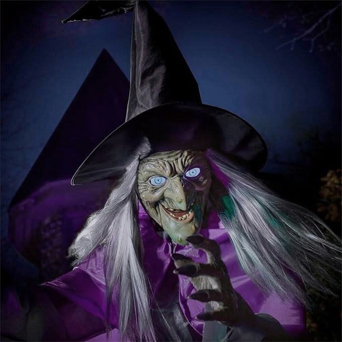 Halloween's 6-Foot Flying Witch Decoration with Ground Stake and Broom