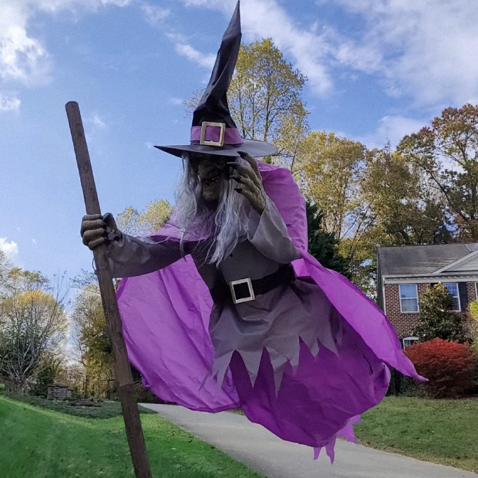 Halloween's 6-Foot Flying Witch Decoration with Ground Stake and Broom