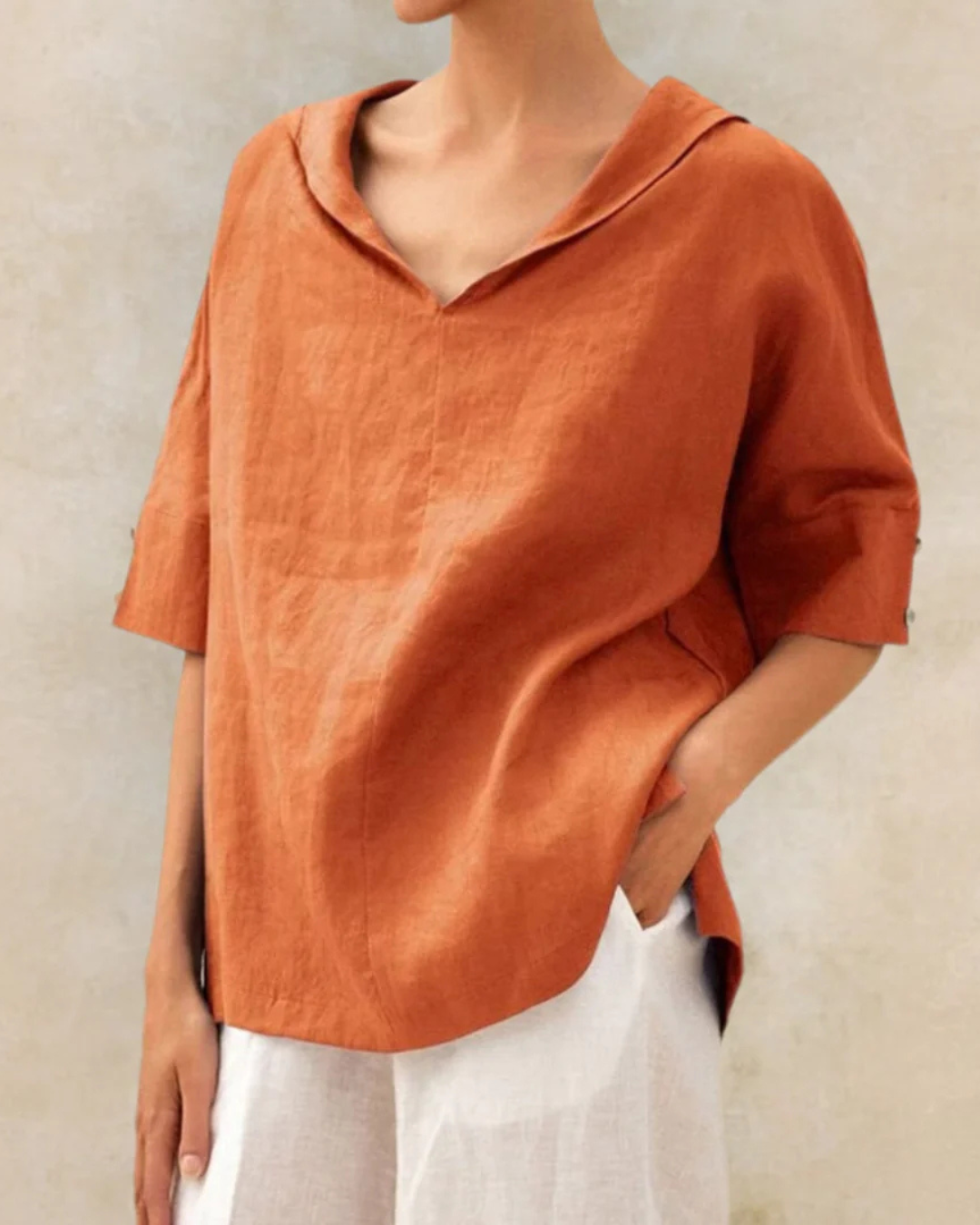 Women's Casual Relaxed V Neck Blouse Orange