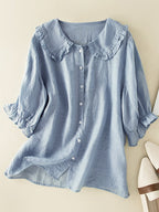 Women's Loose Fit Ruffle Collar Shirt