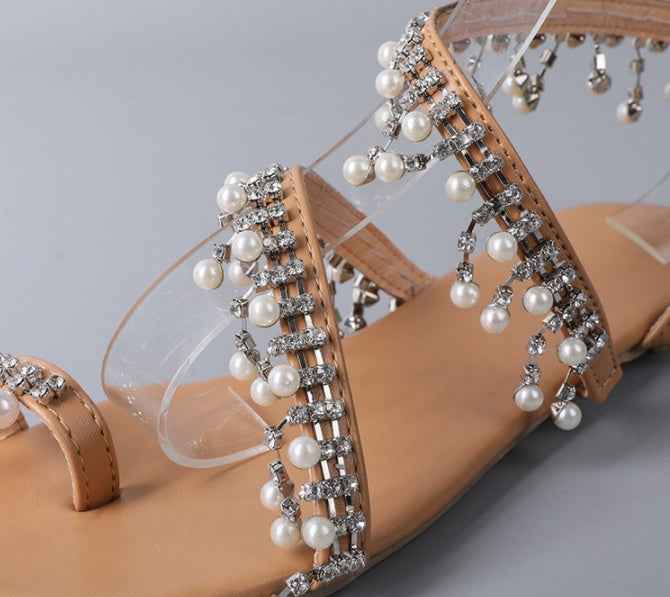 Women's Handmade Pearl Beaded Flat Beach Sandals