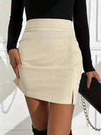 Women's High Waist Corduroy Skirt Apricot