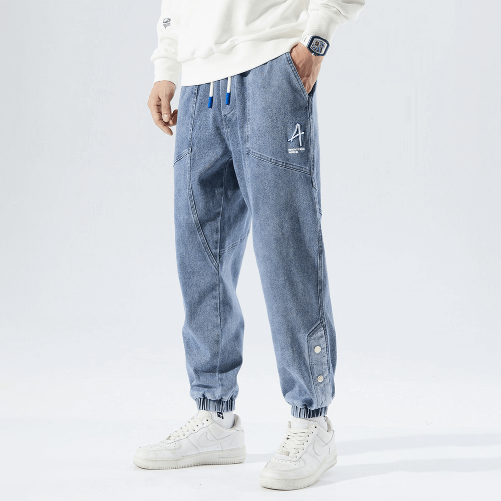 Men's Relaxed Fit Jogging Pants – Denim Style – Drawstring & Elastic Cuffs