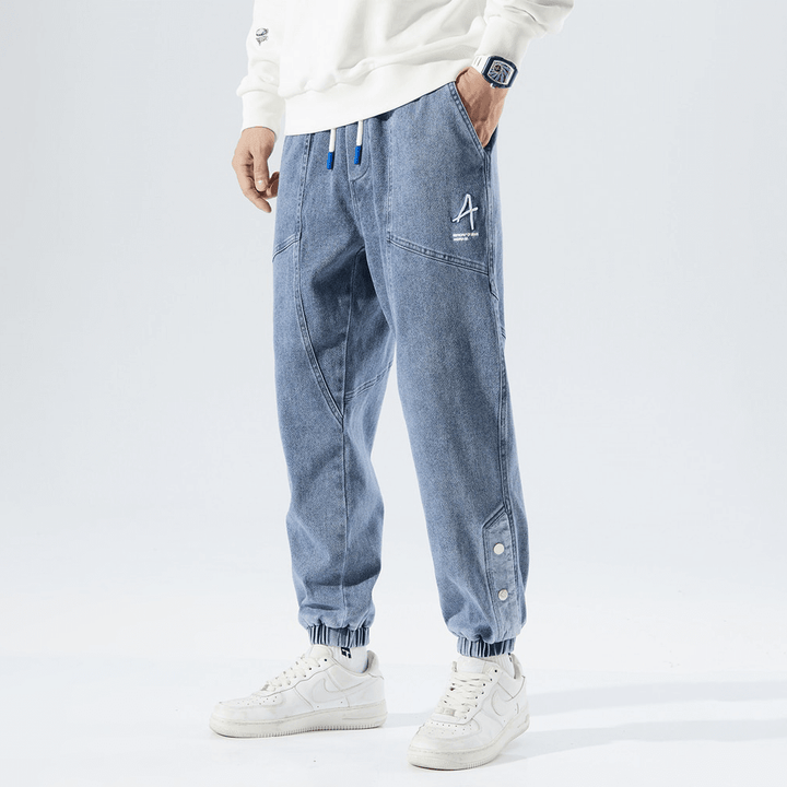 Men's Relaxed Fit Jogging Pants – Denim Style – Drawstring & Elastic Cuffs