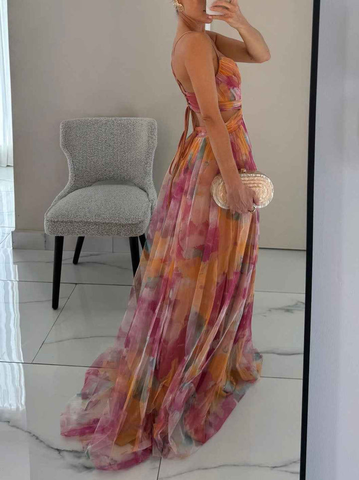 Women's Floral Print V-Neck A-Line Maxi Dress