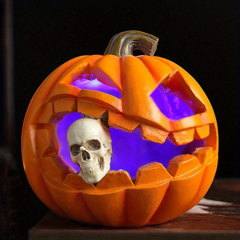 Halloween's Carved Jack O'Lantern Ornament with Skull Insert Orange