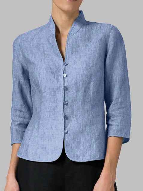 Women’s Stand-Up Collar Button-Up Blouse Blue