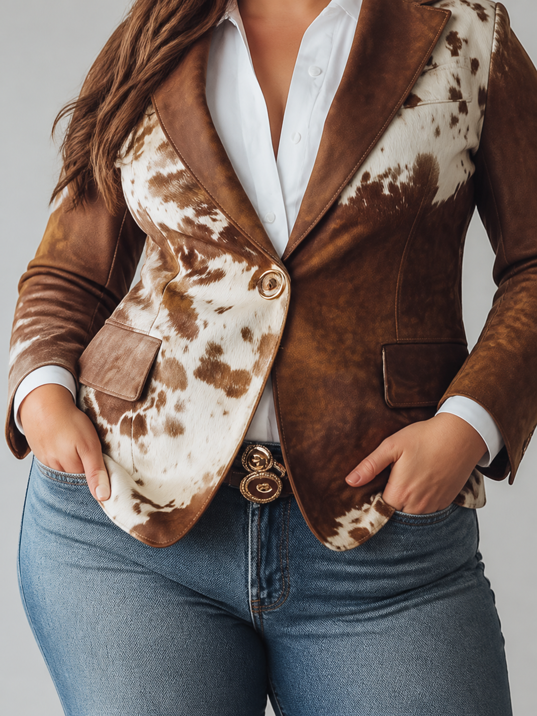 Women's Cow Print Structured Western Blazer Jacket