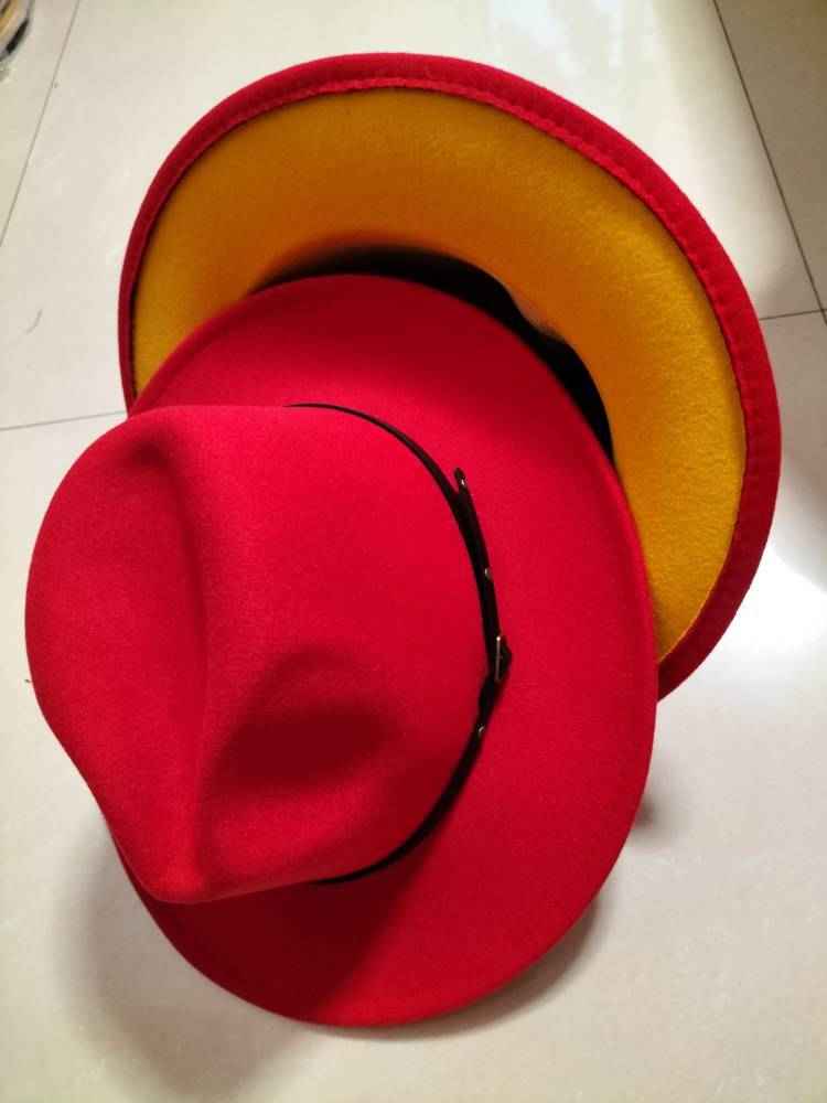Stylish Color-Block Fedora Hat for Trendy Jazz Lovers Big red inner yellow M