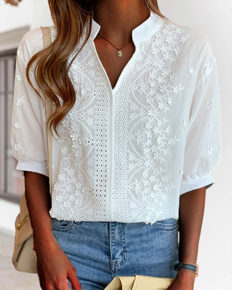 Women's V-Neck Puff Sleeve Blouse