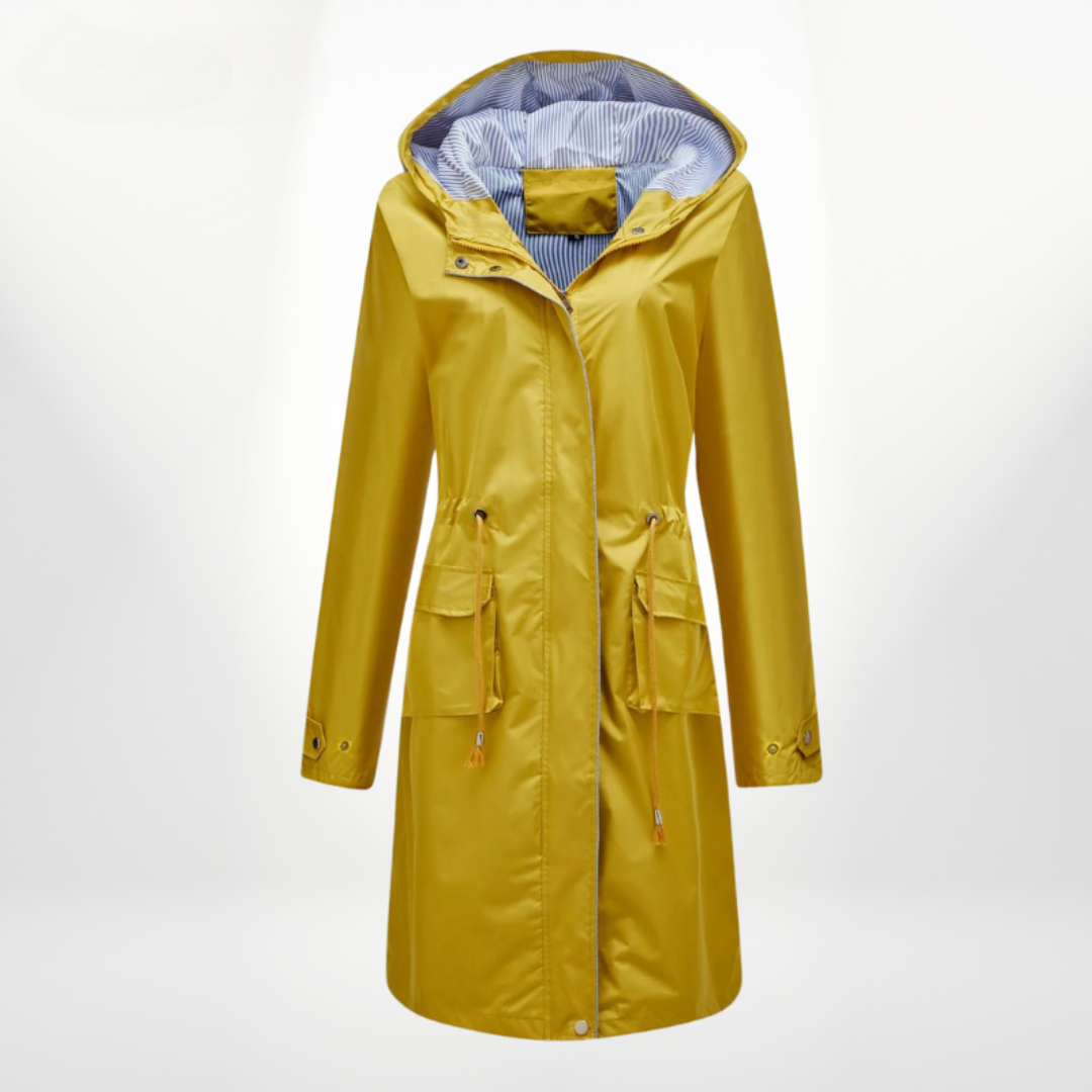 Women's Long Rain Trench Coat - Waterproof & Stylish Yellow