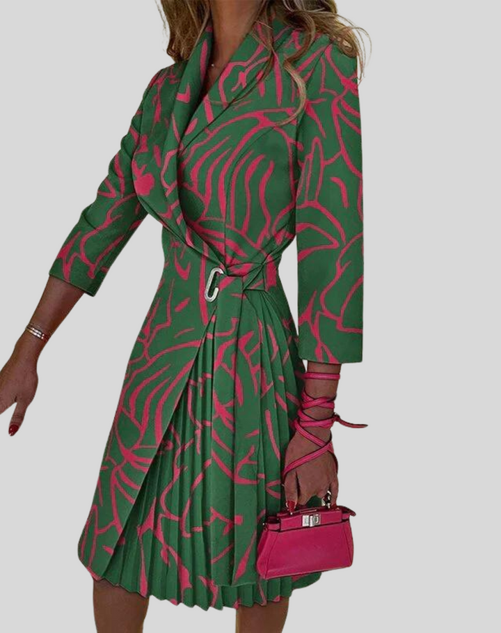 Women's Midi Dress - Pleated Skirt - Asymmetrical Design - Elegant Style Green
