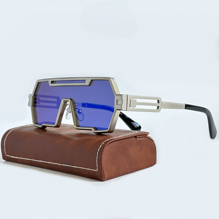 Futuristic Cyclops Sunglasses Silver Blue