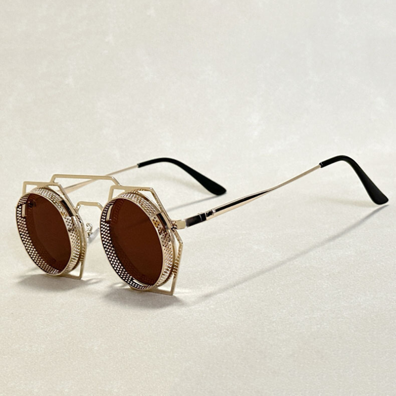 Vintage-Inspired Steampunk Sunglasses Gold Brown