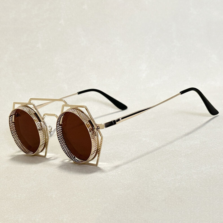 Vintage-Inspired Steampunk Sunglasses Gold Brown