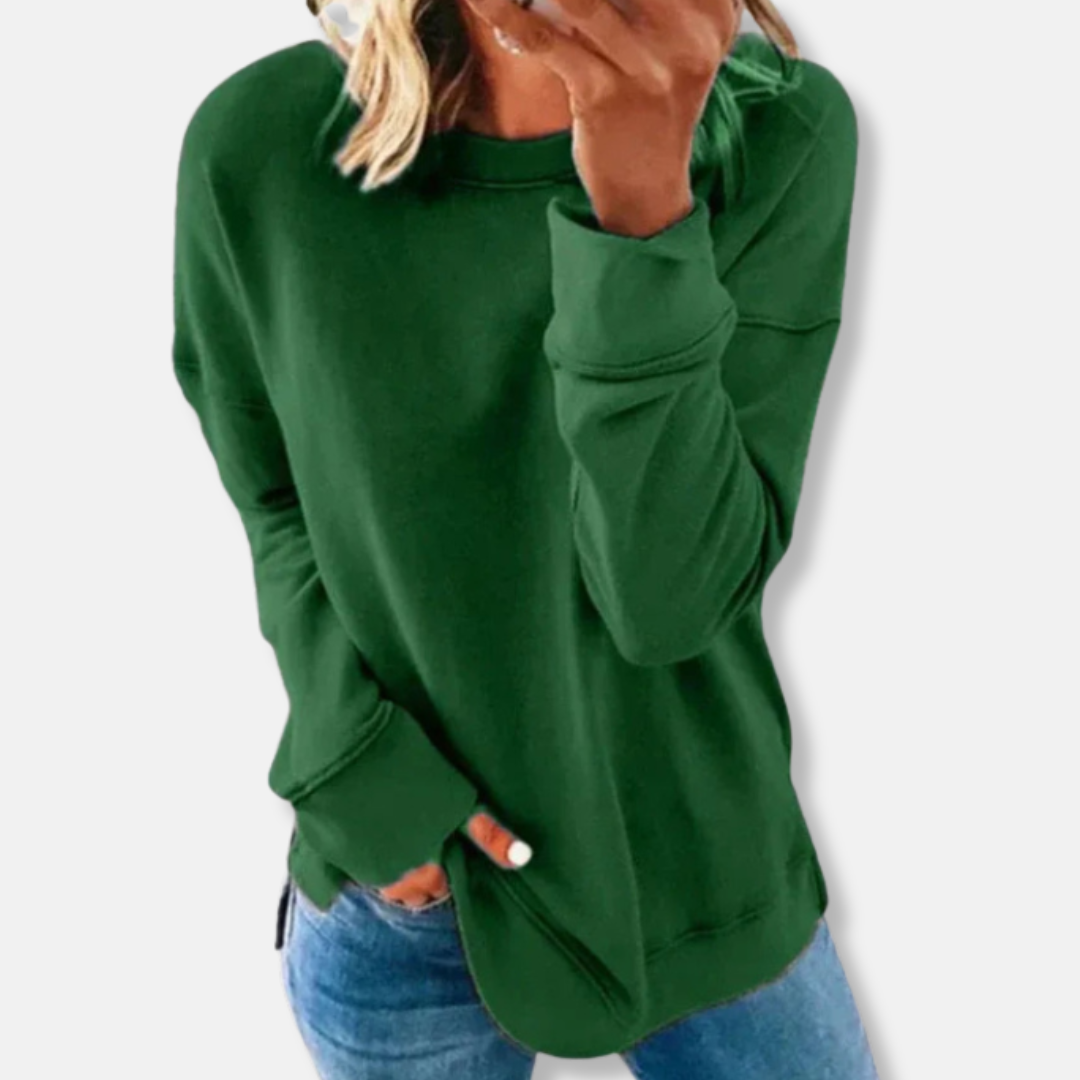 Women's Relaxed Fit Sweatshirt – Soft Cotton Blend – Casual Round Neck Green