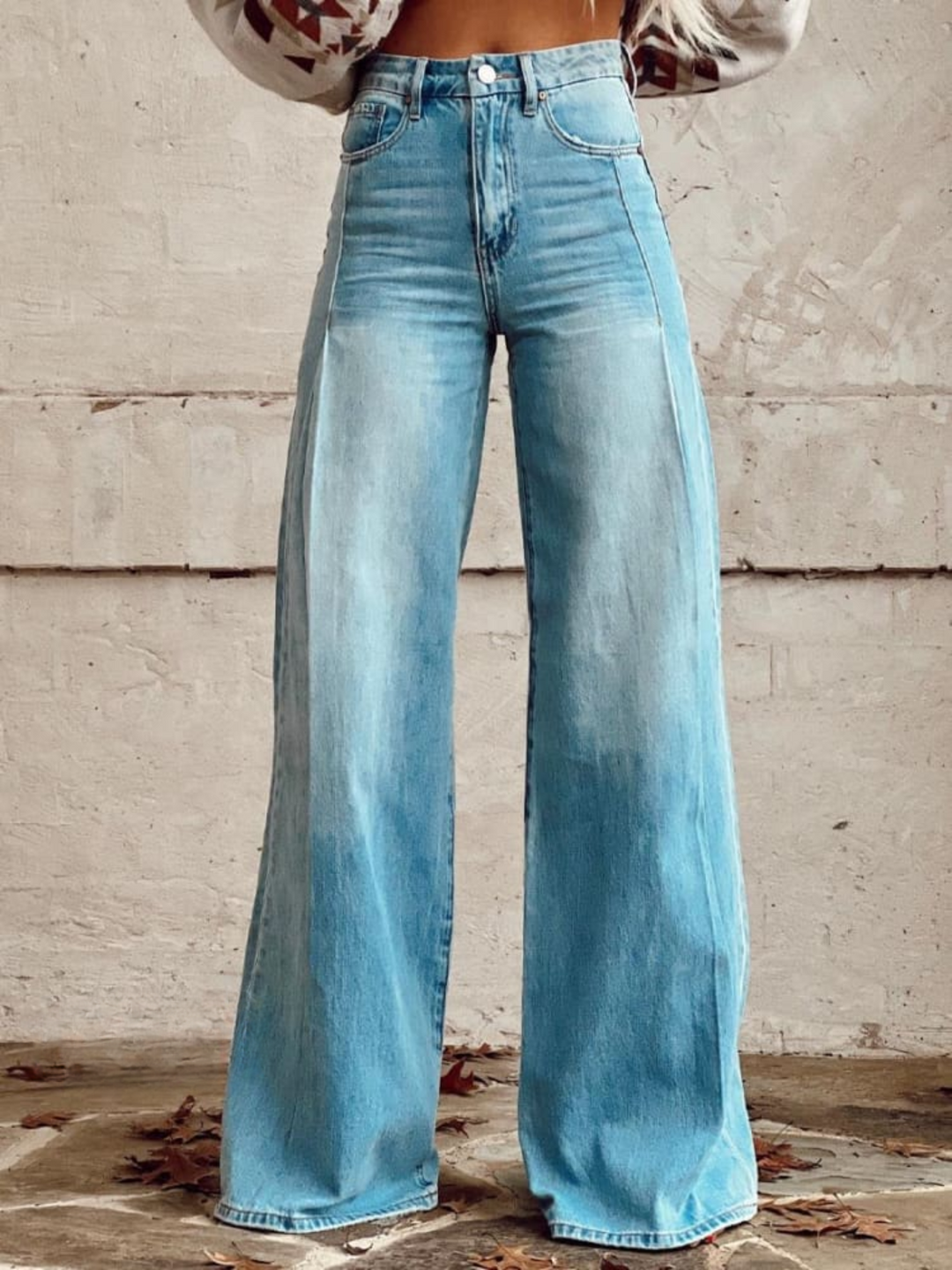 Women's High Waist Wide Leg Pants - Vintage Style - Comfortable Fit Blue