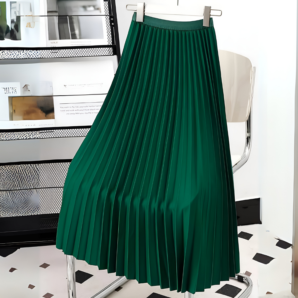 Women's Satin Pleated Skirt Green