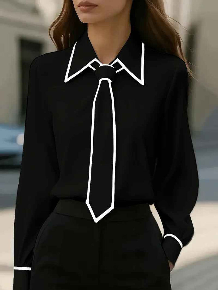 Women's Contrast Tie Blouse Black