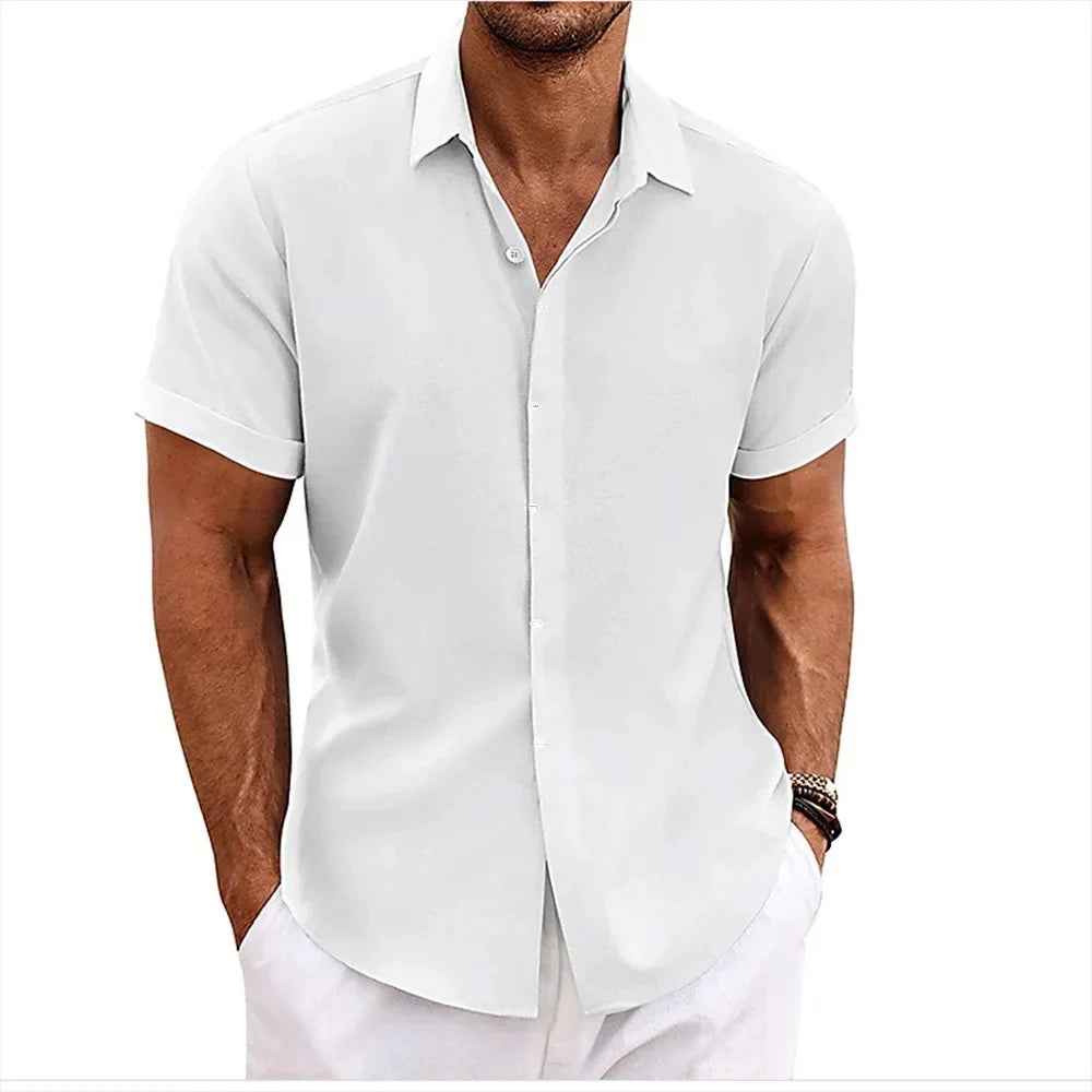 Men's Lightweight Cotton-Linen Casual Shirt White