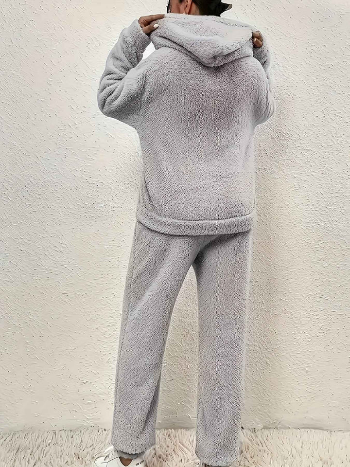 Women's Fluffy Fleece Loungewear Set – Cozy Hoodie & Jogging Pants – Relaxed Fit