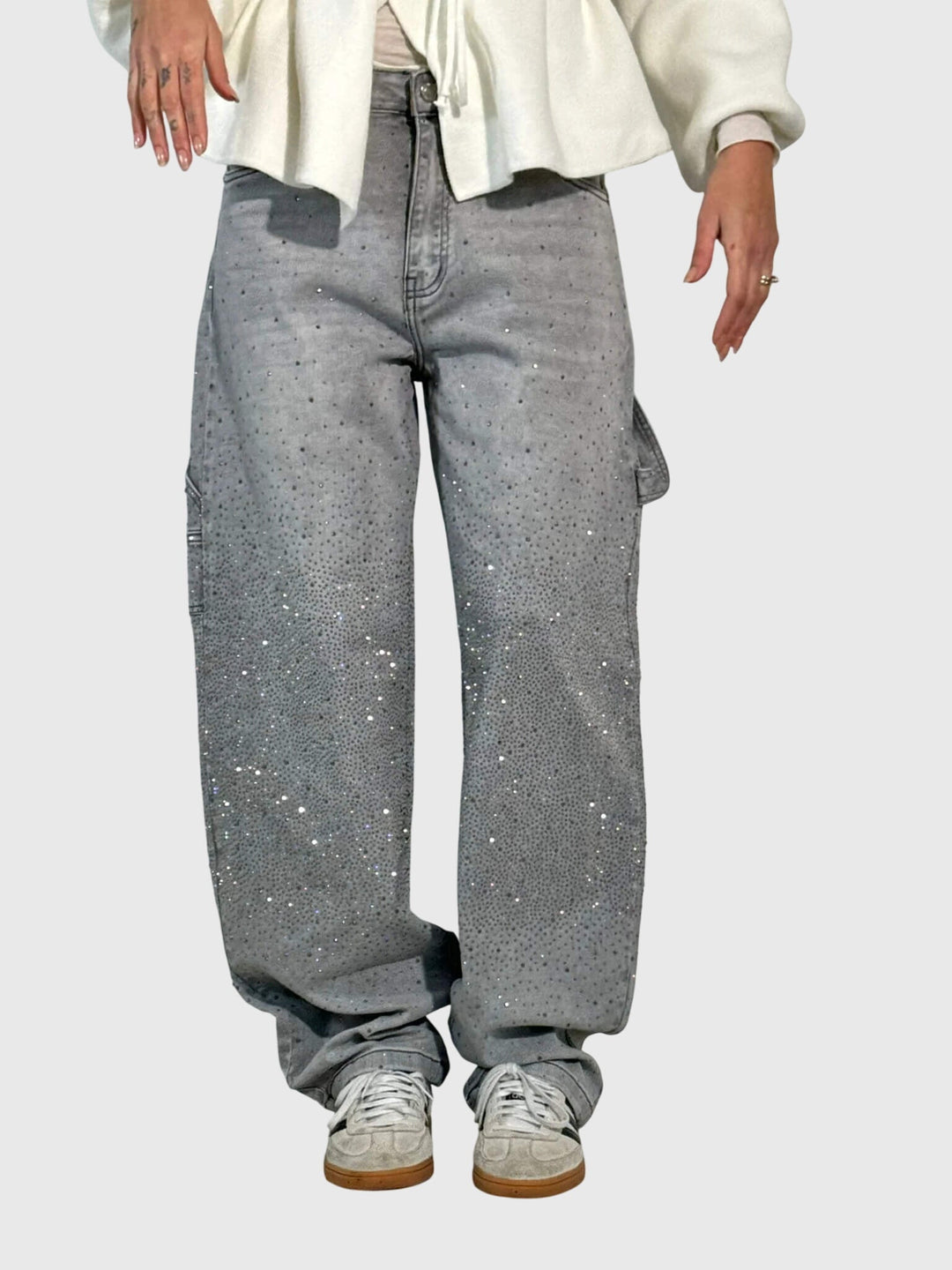 Women's Sparkle Diamond Denim Pants Gray