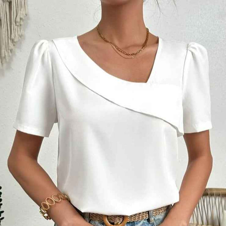 Women's Short Sleeve Asymmetric V-Neck Blouse