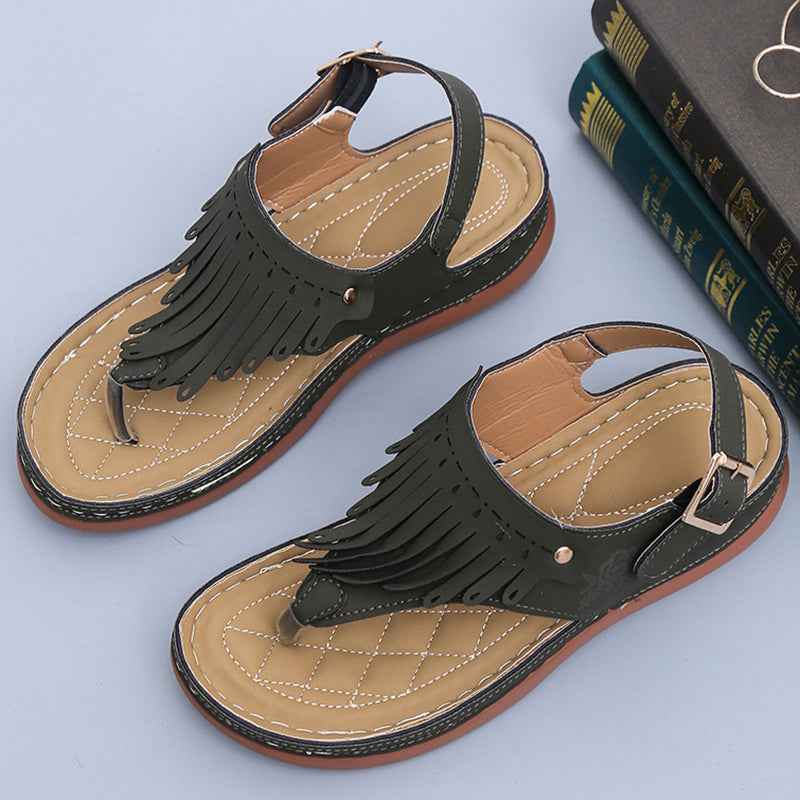 Women's Roman Cutout Thong Wedge Beach Sandals Navy Blue