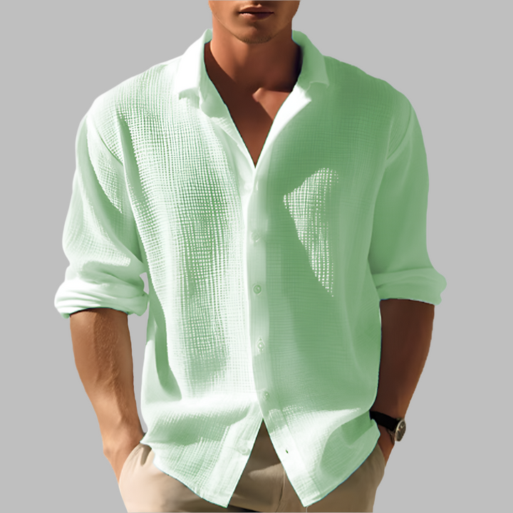 Men's Lightweight Solid Color Cotton Linen Shirt Green